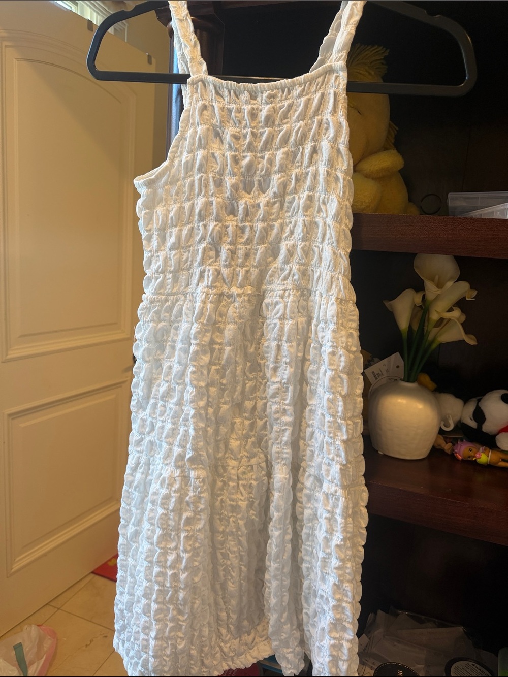 Zara White Textured Ruffle Sundress for Girls